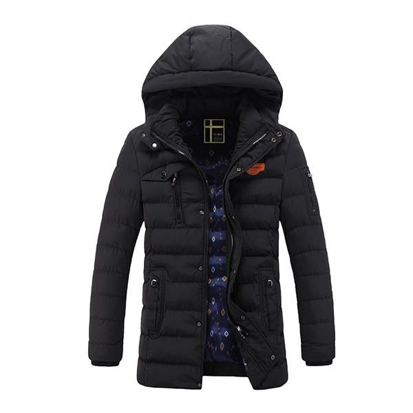 Parka De Chaqueta Acolchada Con Cremallera Acolchada Cálida Con Capucha De Media Longitud Para Hombre