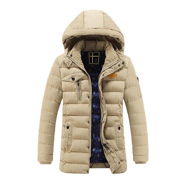 Parka De Chaqueta Acolchada Con Cremallera Acolchada Cálida Con Capucha De Media Longitud Para Hombre