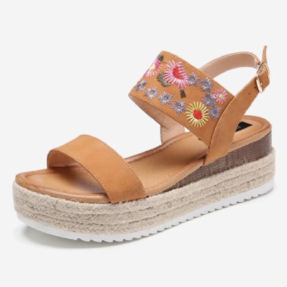 Alpargatas De Mujer Bordado Flores Hebilla Correa Slingback Plataforma Sandalias