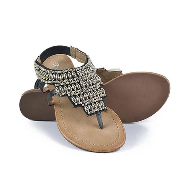 Bohemia Beaded Retro Vintage Beach Sandals Peep Toe Slip On Sandalias Planas