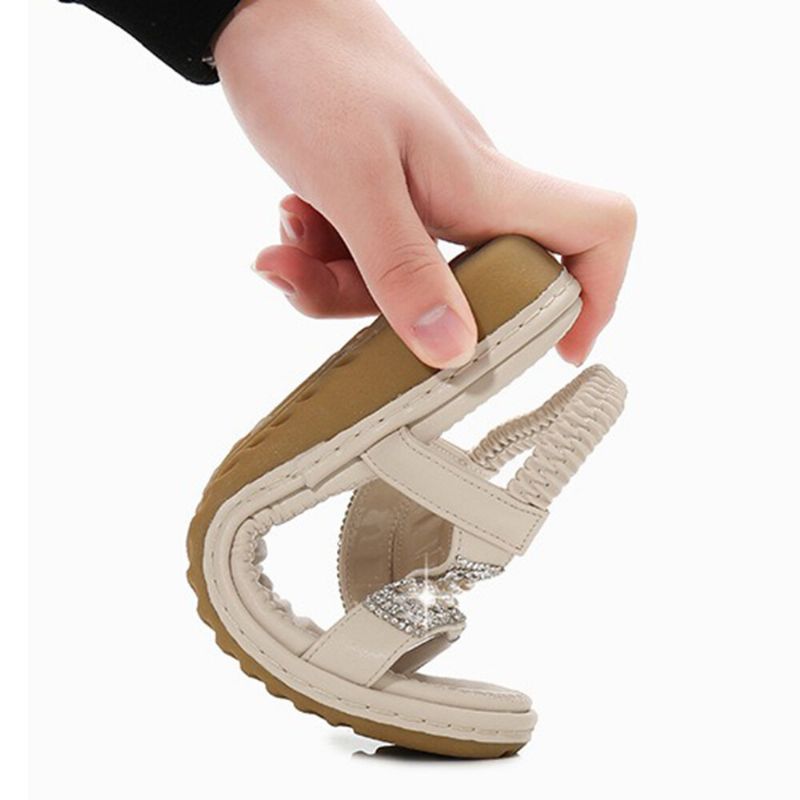 Chanclas Con Punta De Clip De Diamantes De Imitación Bohemios Sandalias Planas De Fondo Suave