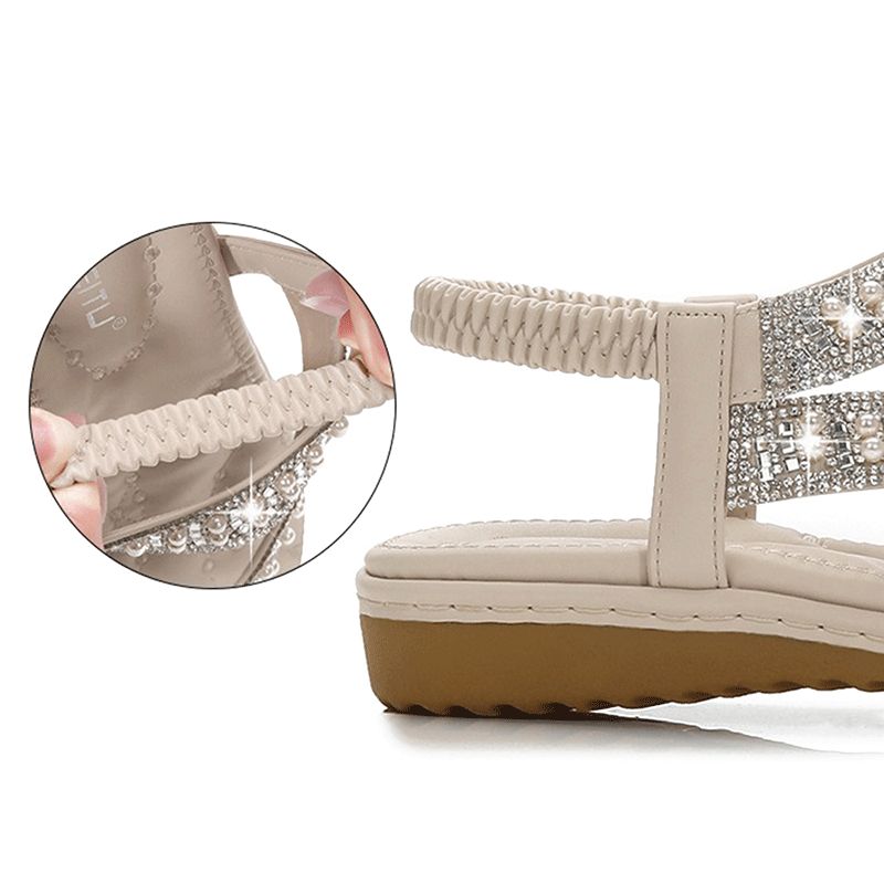 Chanclas Con Punta De Clip De Diamantes De Imitación Bohemios Sandalias Planas De Fondo Suave