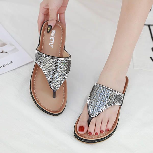 Chanclas De Playa Con Lentejuelas Sandalias Informales Para Mujer