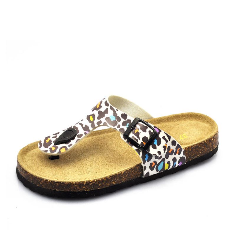 Chanclas De Suela Blanda Informales De Talla Grande Para Mujer Sandalias De Corcho De Playa Con Estampado