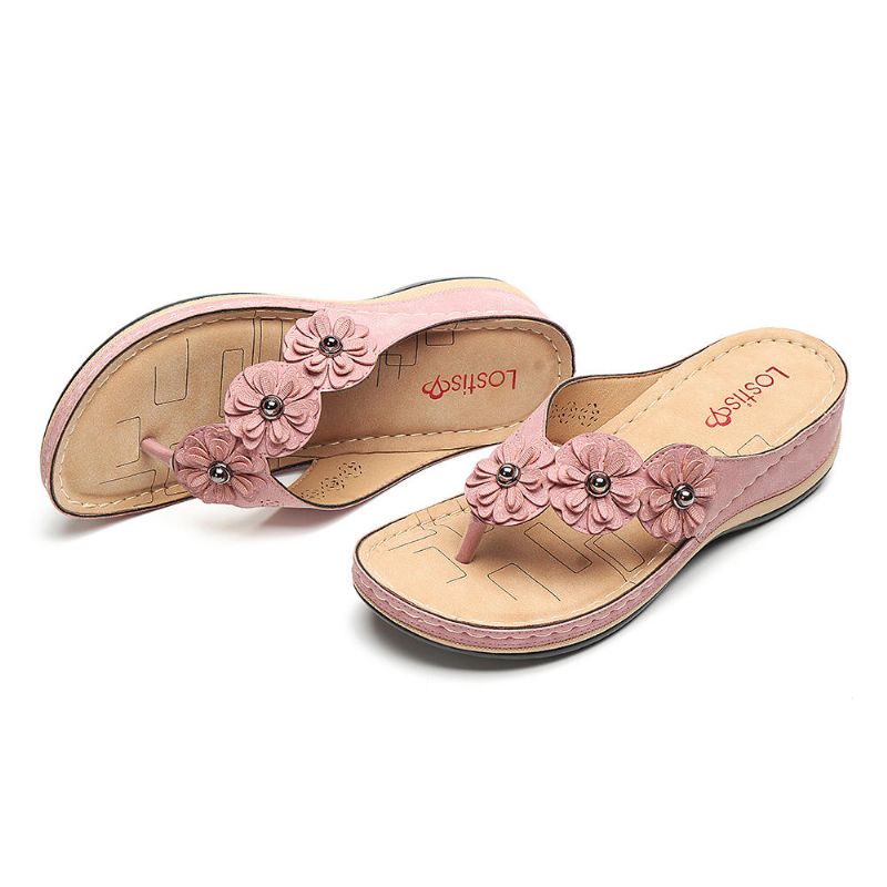 Cómodas Sandalias De Cuña Con Flores Y Chanclas Para Mujer