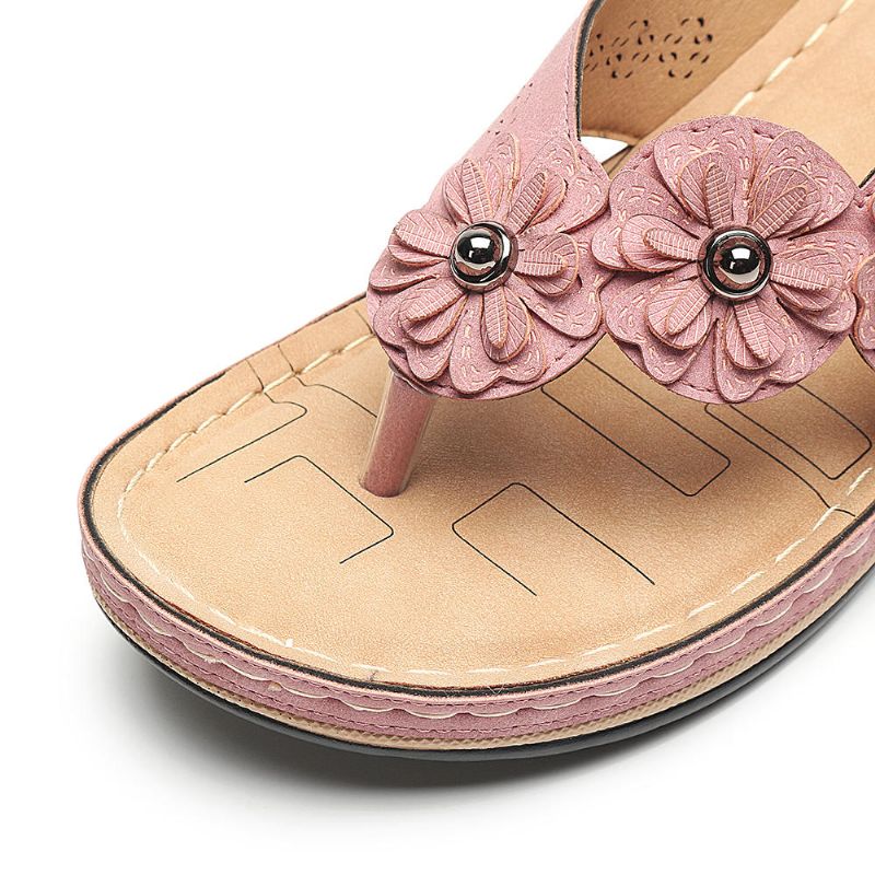 Cómodas Sandalias De Cuña Con Flores Y Chanclas Para Mujer