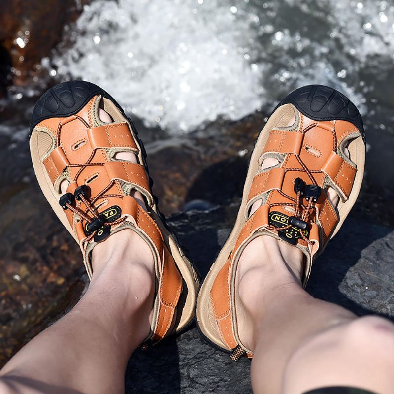 Cómodas Sandalias De Senderismo Al Aire Libre Con Suelas Suaves De Cuero Genuino Para Hombres