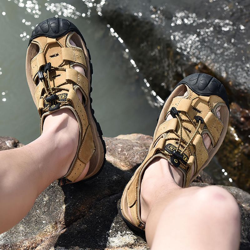 Cómodas Sandalias De Senderismo Al Aire Libre Con Suelas Suaves De Cuero Genuino Para Hombres