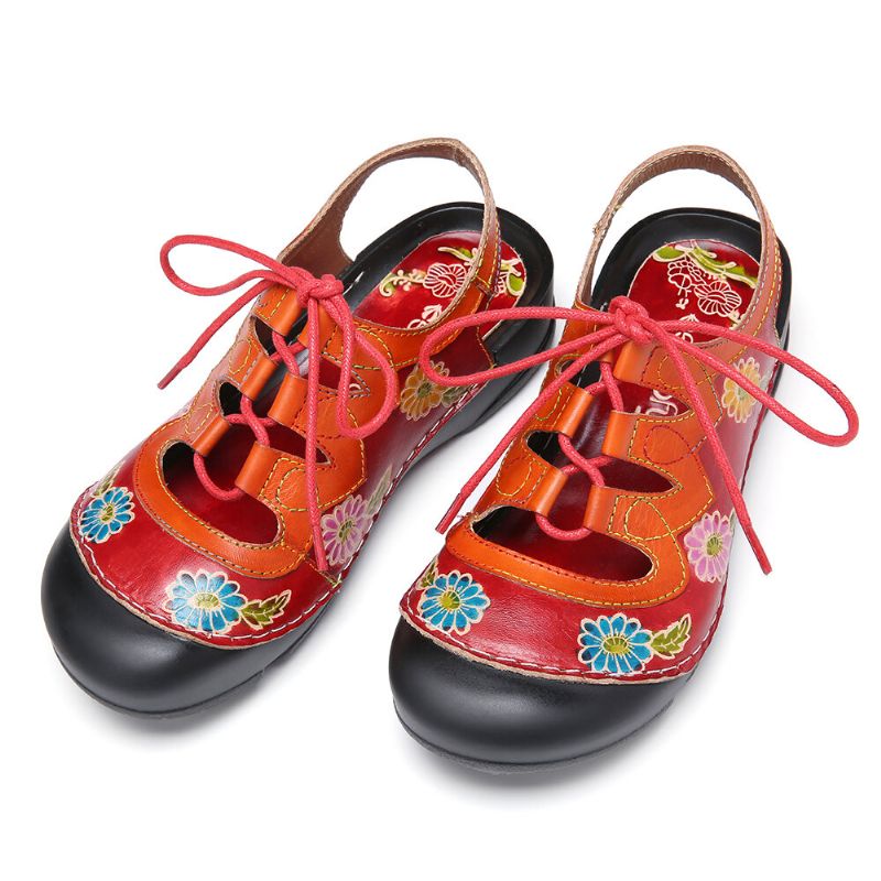 Cuero Floral Empalme Recorte Costuras Cordones Slingback Mules Zuecos Sandalias Planas