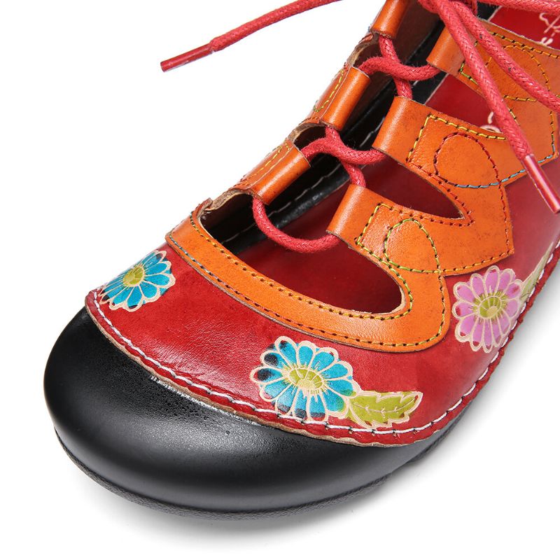 Cuero Floral Empalme Recorte Costuras Cordones Slingback Mules Zuecos Sandalias Planas