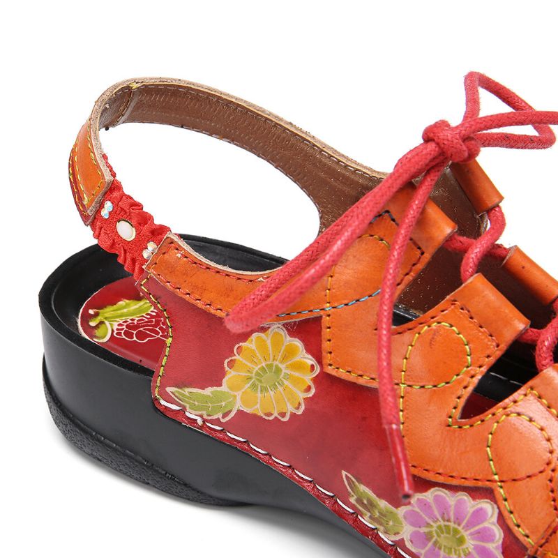 Cuero Floral Empalme Recorte Costuras Cordones Slingback Mules Zuecos Sandalias Planas