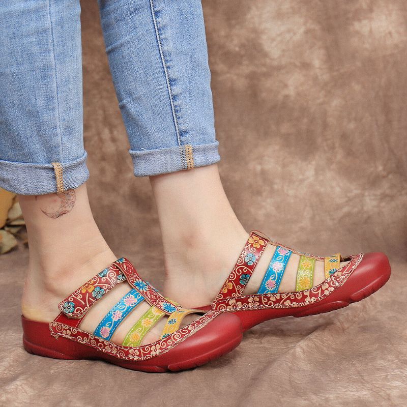 Empalme De Cuero En Contraste Correa Ajustable Slip On Mulas Zuecos Sandalias Planas