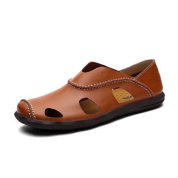 Hombres Verano Transpirable Casual Playa Al Aire Libre Cuero Suave Moda Sandalias Cómodas Zapatos