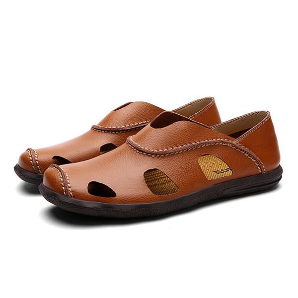 Hombres Verano Transpirable Casual Playa Al Aire Libre Cuero Suave Moda Sandalias Cómodas Zapatos