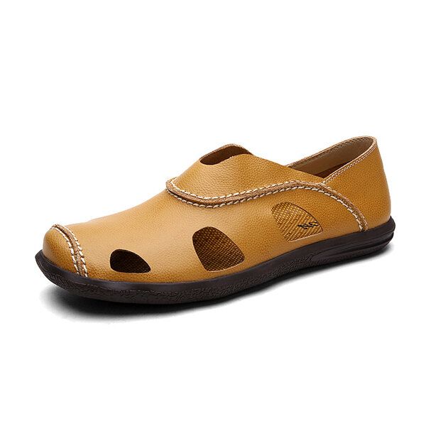 Hombres Verano Transpirable Casual Playa Al Aire Libre Cuero Suave Moda Sandalias Cómodas Zapatos