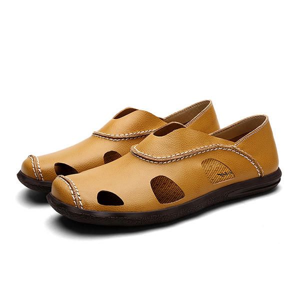 Hombres Verano Transpirable Casual Playa Al Aire Libre Cuero Suave Moda Sandalias Cómodas Zapatos