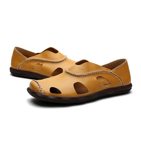 Hombres Verano Transpirable Casual Playa Al Aire Libre Cuero Suave Moda Sandalias Cómodas Zapatos