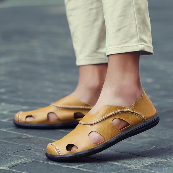 Hombres Verano Transpirable Casual Playa Al Aire Libre Cuero Suave Moda Sandalias Cómodas Zapatos