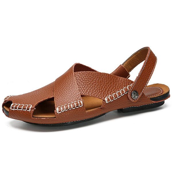 Hombres Zapatillas De Playa De Cuero Genuino Suave Sandalias Zapatos Sin Cordones