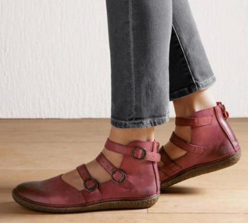 Mocasines Planos Con Cremallera Y Hebilla De Punta Redonda Suave Retro De Gran Tamaño