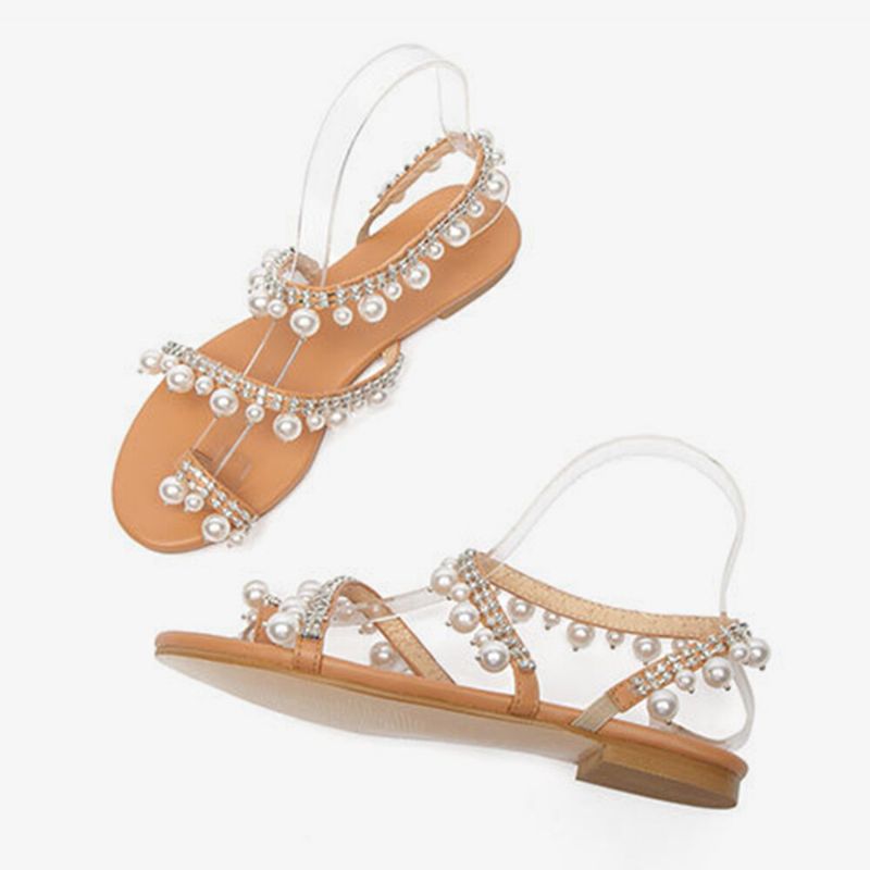 Mujeres Bohemia Clip Toe Bead Decoración Slip On Banda Elástica Casual Holiday Beach Sandalias Planas