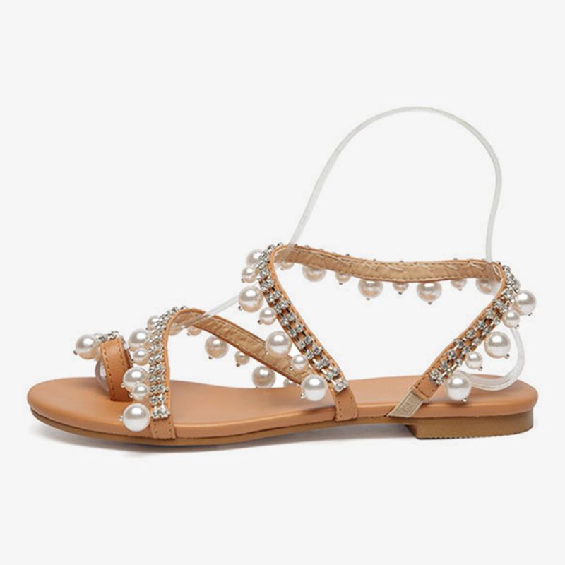 Mujeres Bohemia Clip Toe Bead Decoración Slip On Banda Elástica Casual Holiday Beach Sandalias Planas