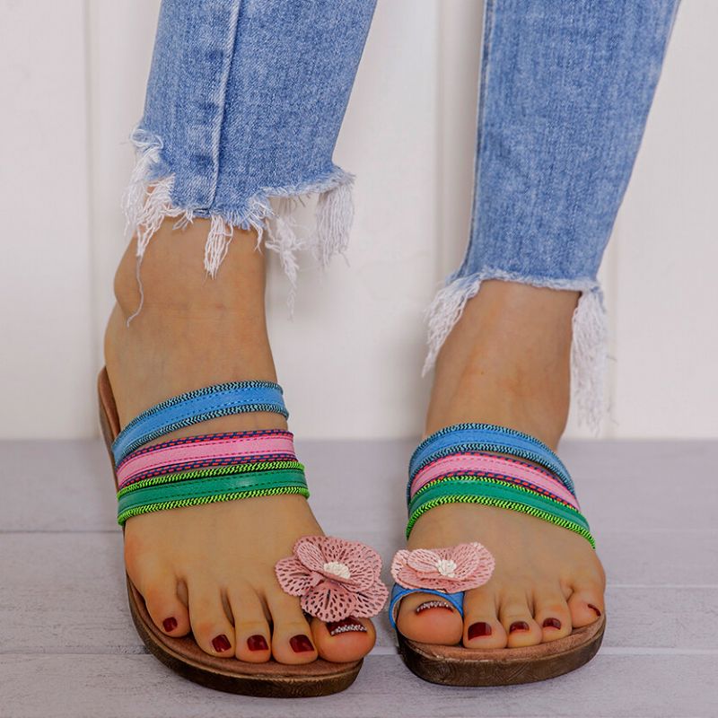 Mujeres Bohemia Flor Decoración Anillo Del Dedo Del Pie Casual Verano Sandalias Planas