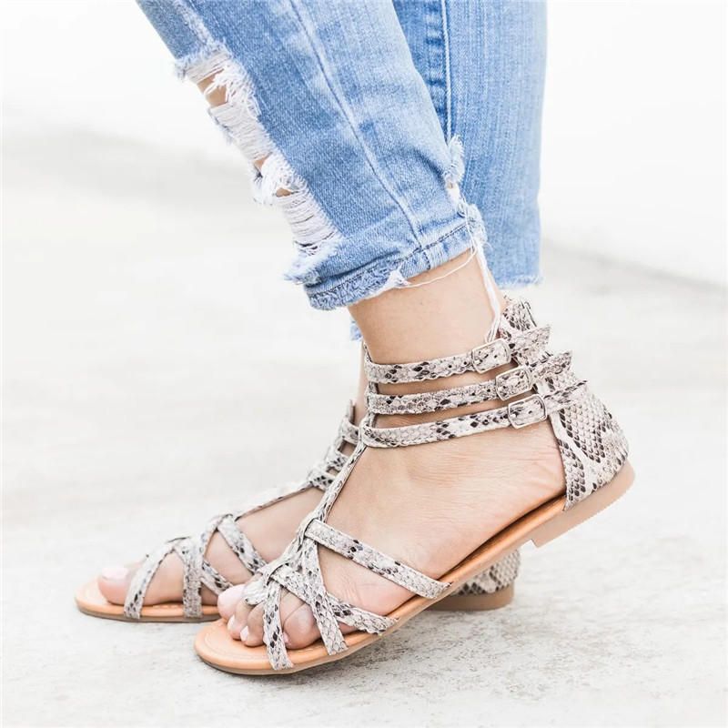 Mujeres Bohemian Folkways Open Toe Buckle Summer Beach Sandalias Planas Informales