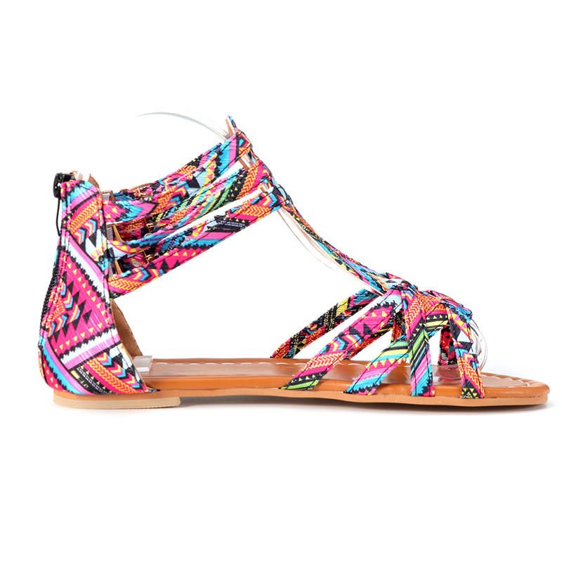 Mujeres Bohemian Folkways Open Toe Buckle Summer Beach Sandalias Planas Informales