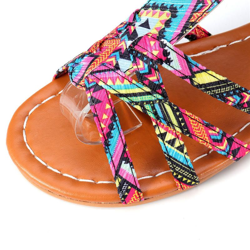 Mujeres Bohemian Folkways Open Toe Buckle Summer Beach Sandalias Planas Informales