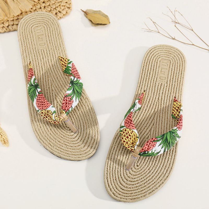 Mujeres Clip Toe Floral Masaje Soles Beach Flats Sandalias