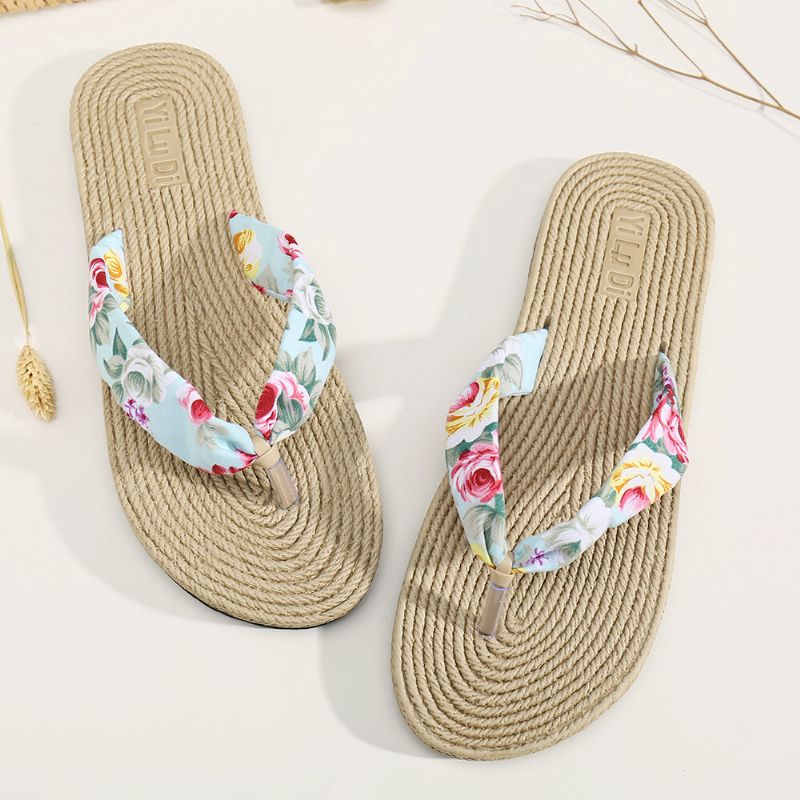 Mujeres Clip Toe Floral Masaje Soles Beach Flats Sandalias