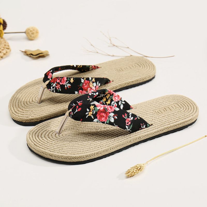 Mujeres Clip Toe Floral Masaje Soles Beach Flats Sandalias