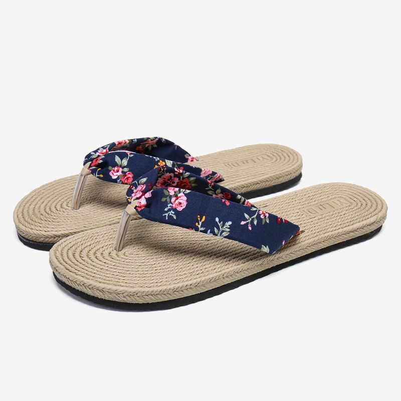 Mujeres Clip Toe Floral Masaje Soles Beach Flats Sandalias