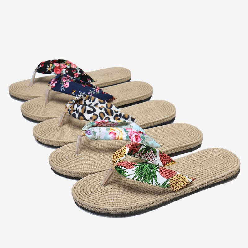 Mujeres Clip Toe Floral Masaje Soles Beach Flats Sandalias