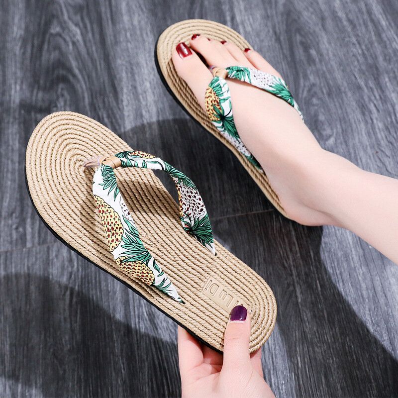 Mujeres Clip Toe Floral Masaje Soles Beach Flats Sandalias