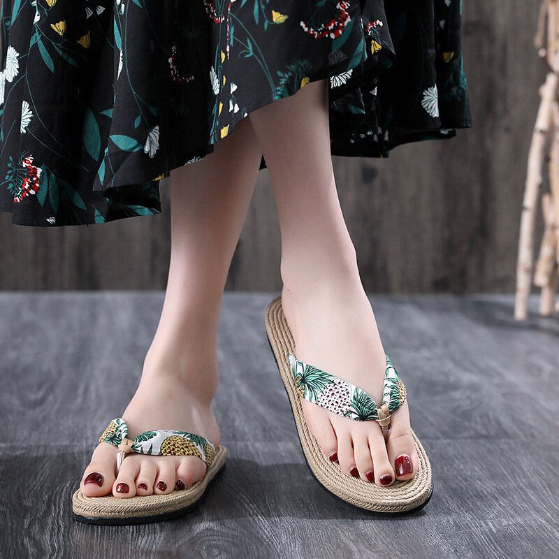 Mujeres Clip Toe Floral Masaje Soles Beach Flats Sandalias