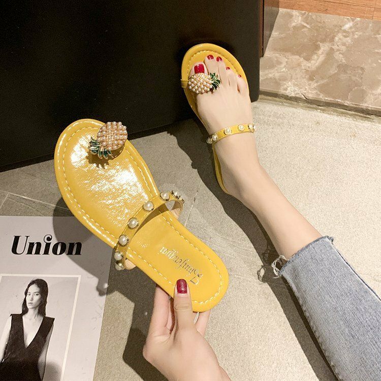 Mujeres Clip Toe Ring Pineapple Decor Flats Sandals