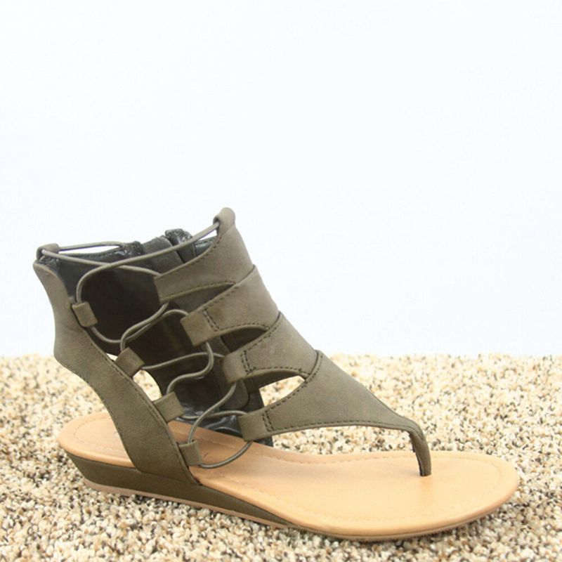 Mujeres Clip Toe Strappy Decoración Tallas Grandes Casual Summer Beach Sandalias Planas Romanas