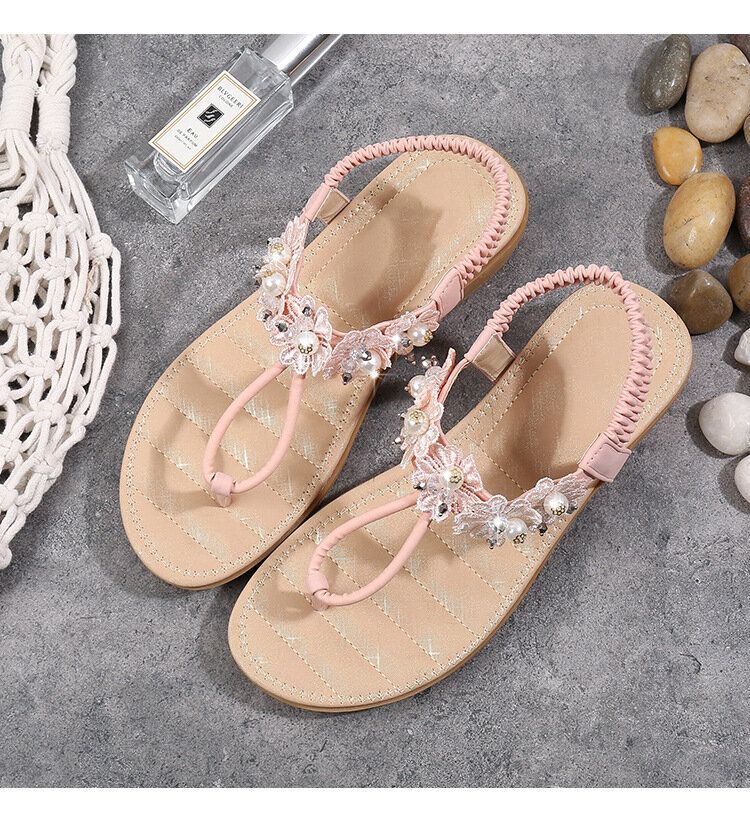 Mujeres Flores Decoración Clip Toe Flats Slip On Sandals