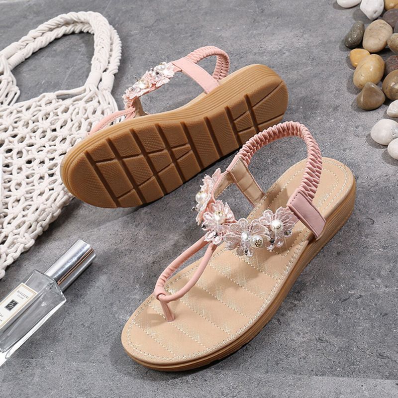 Mujeres Flores Decoración Clip Toe Flats Slip On Sandals