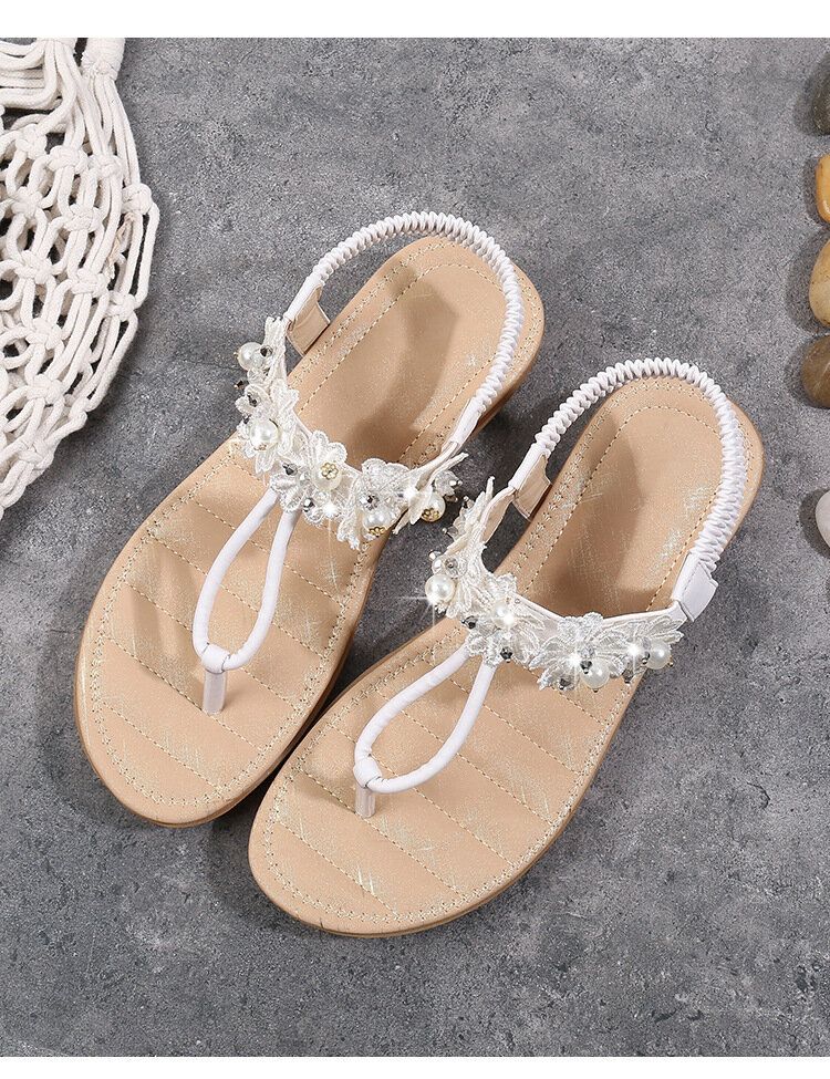 Mujeres Flores Decoración Clip Toe Flats Slip On Sandals