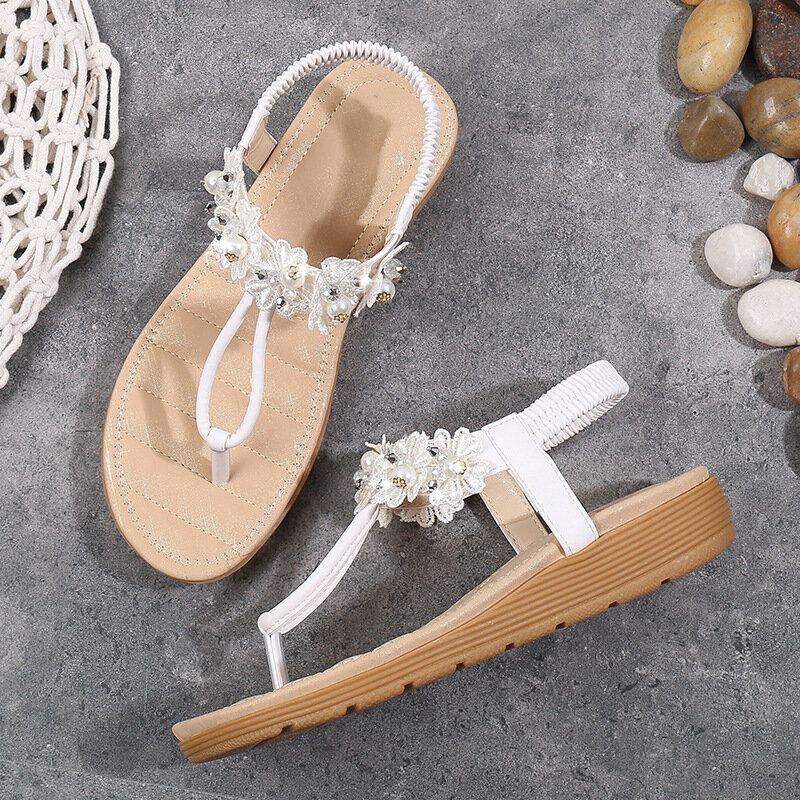 Mujeres Flores Decoración Clip Toe Flats Slip On Sandals