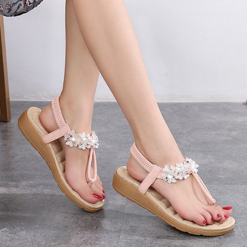 Mujeres Flores Decoración Clip Toe Flats Slip On Sandals