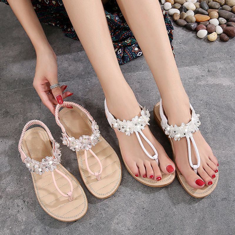 Mujeres Flores Decoración Clip Toe Flats Slip On Sandals