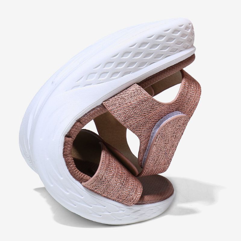 Mujeres Hook Loop Punta Abierta Suela Suave Cómodas Sandalias Planas Informales De Verano