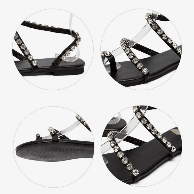 Mujeres Rhinestone Clip Toe Slip On Elastic Band Casual Summer Beach Holiday Sandalias Planas