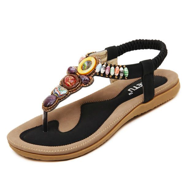 Mujeres Verano Bohemia Moda Al Aire Libre Suave Y Cómoda Playa Sandalias Planas Zapatos