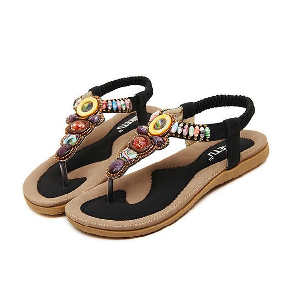 Mujeres Verano Bohemia Moda Al Aire Libre Suave Y Cómoda Playa Sandalias Planas Zapatos