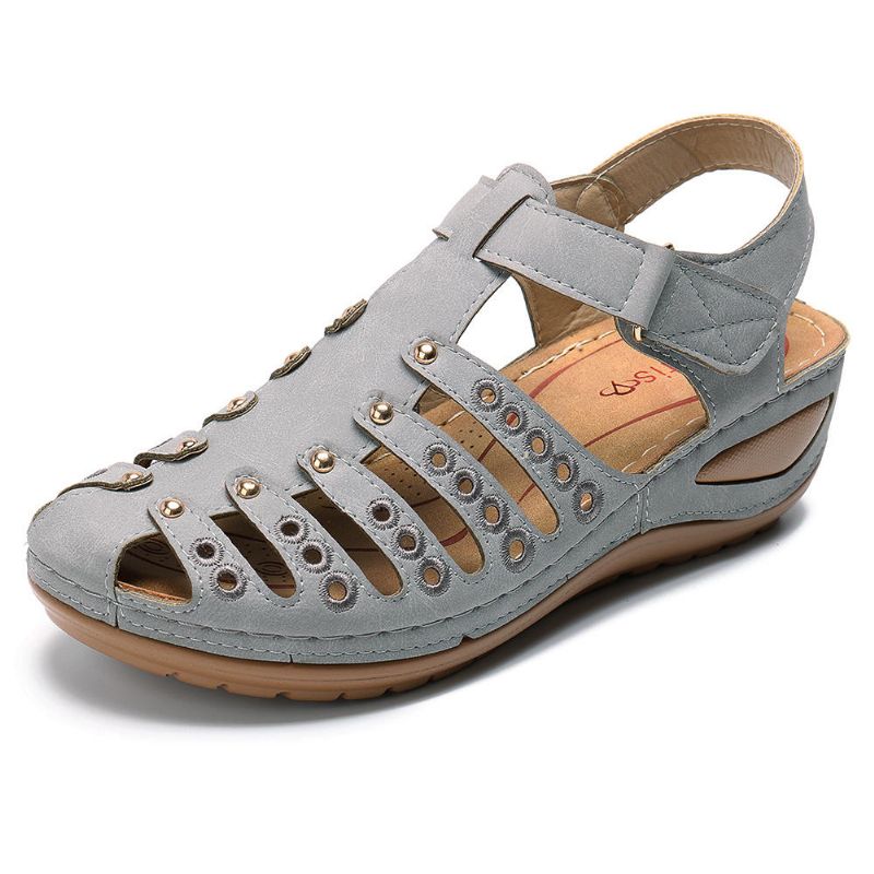 Rivet T Strap Sandalias De Cuña Suaves Cómodas Y Ligeras Para Mujer